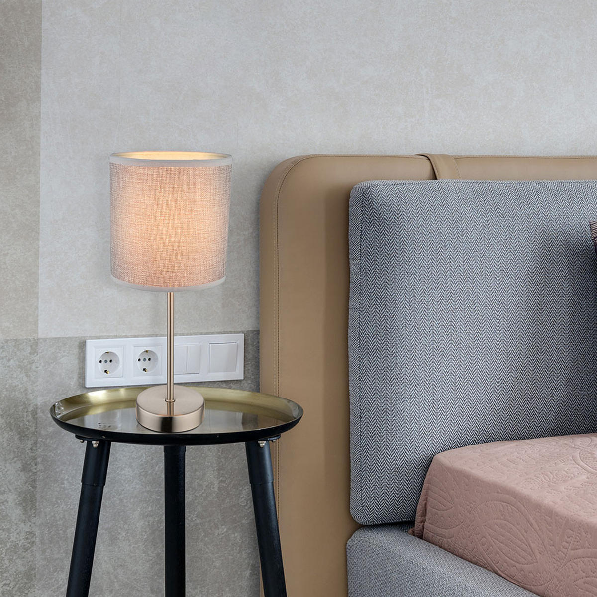 TISCHLEUCHTE PACO Textil Grau Silber - Grau, Metall (15/15/35cm)