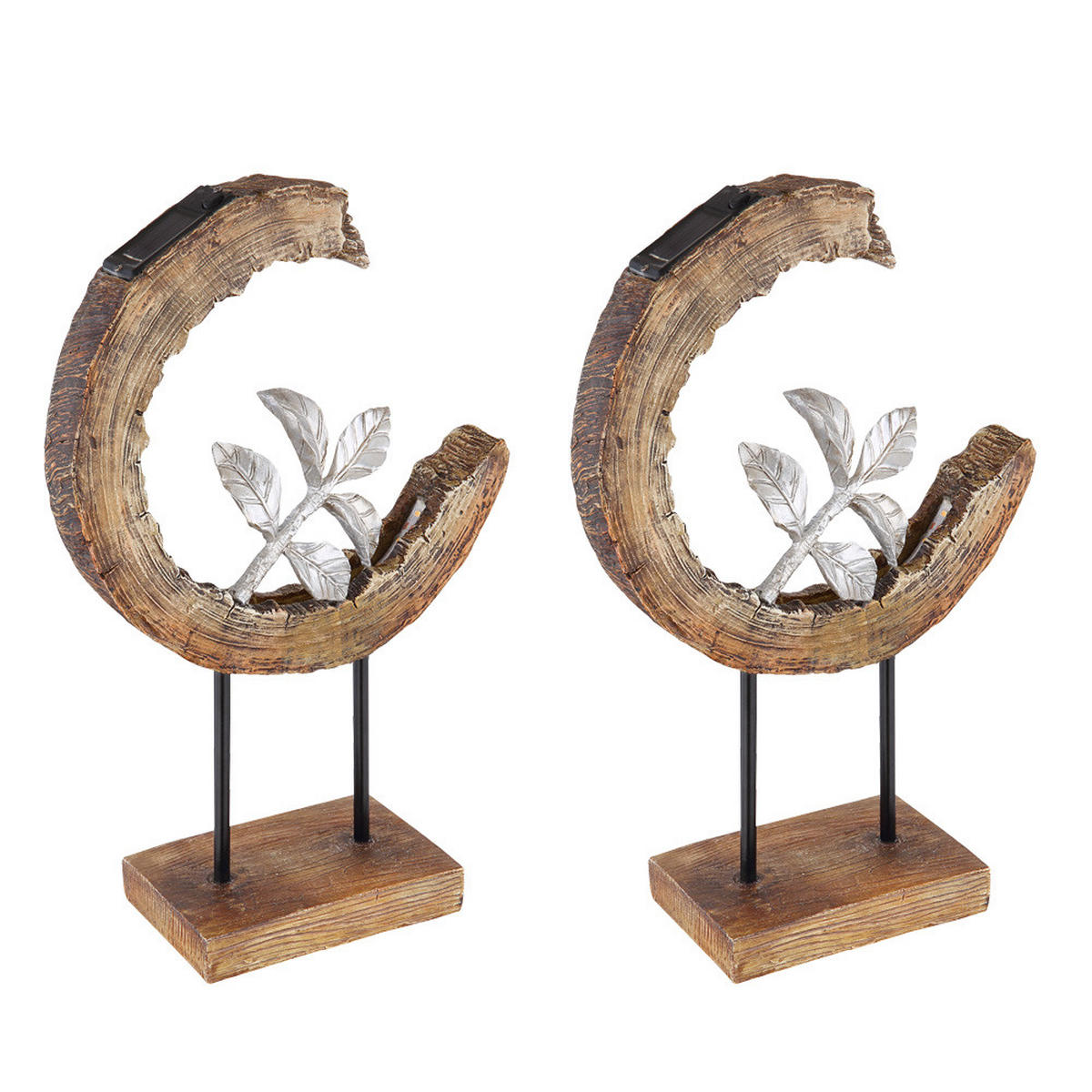 LED AUSSENLEUCHTE Holzoptik Braun Mondsichel Design 2er Set - Braun, Metall (24/10/52cm) - Globo Lighting