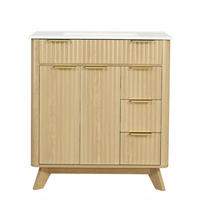 BADEZIMMERSCHRANK Wellenoptik Holzton 3 Schubladen 81cm - Naturfarben, Keramik (81/90/47cm) - FLIEKS