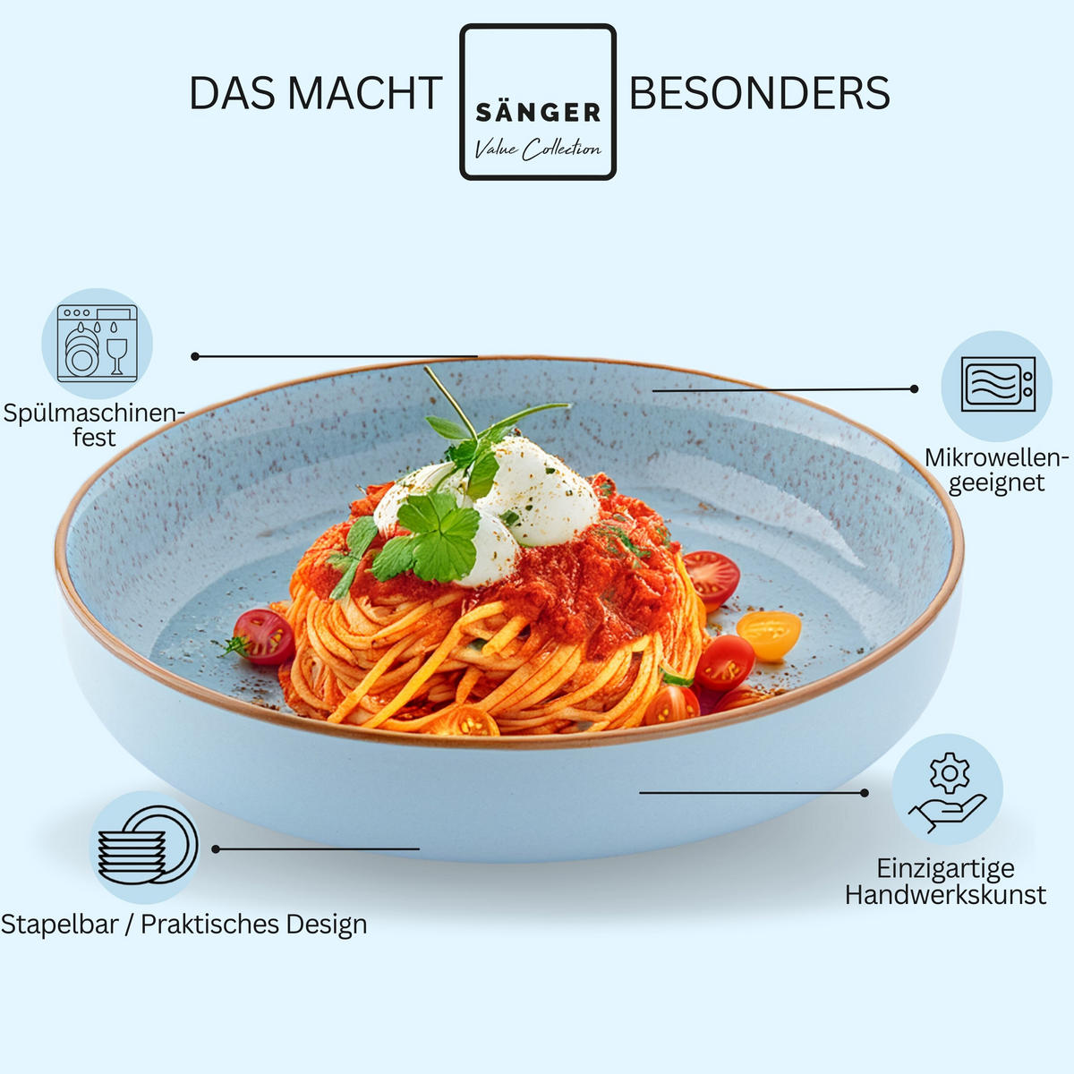 PASTASCHALEN SET RIO LAGUNE - 4 teilig aus Steingut - Blau, Keramik (17cm) - Sänger