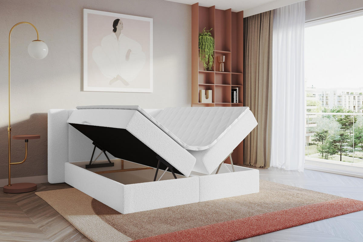 BOXBETT mit Matratze H4 - EVON - 180x200 cm Weiß - Weiß, Holzwerkstoff (180/200cm) - ALTDECOR