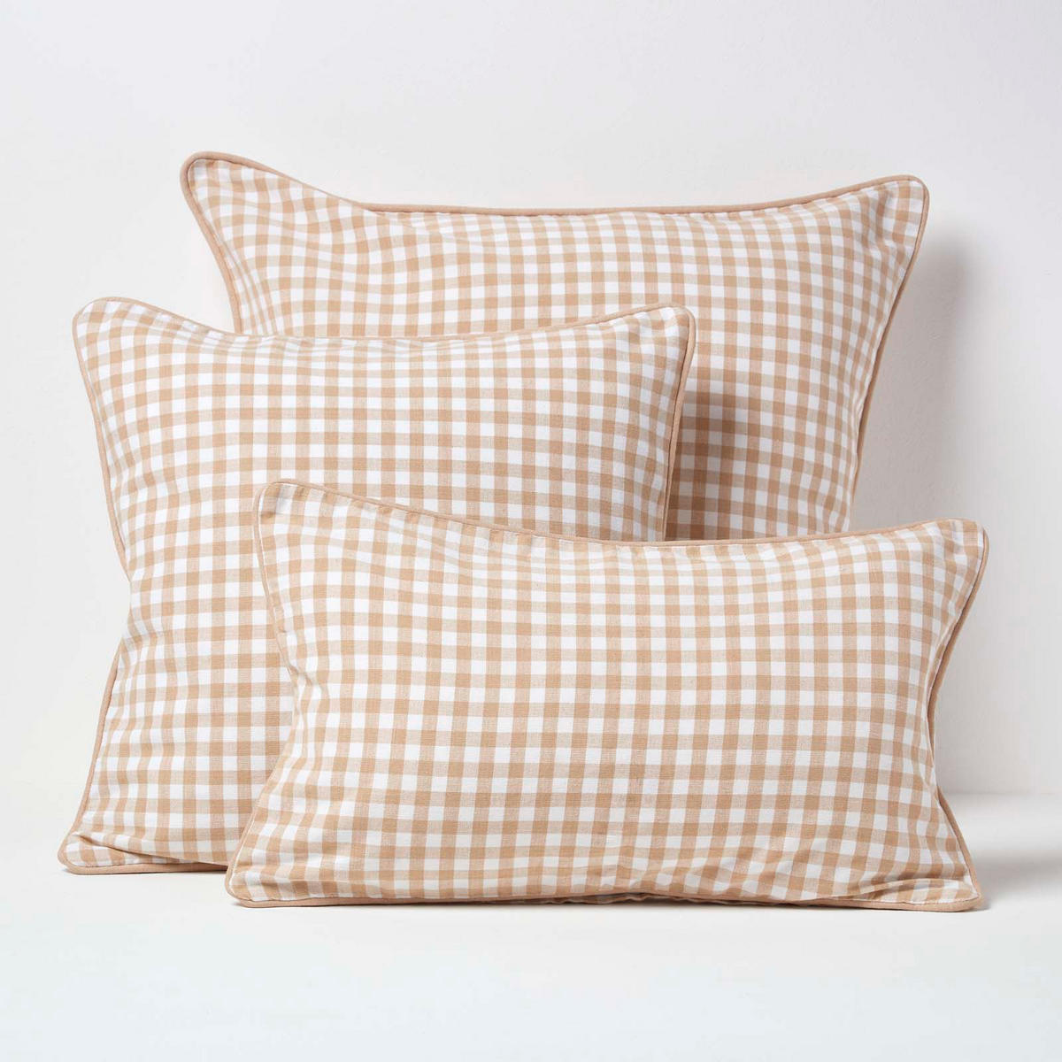 KISSENHÜLLE Vichy-Karo 60/60 cm, 100% Baumwolle - Beige, Textil (60/60cm) - Homescapes