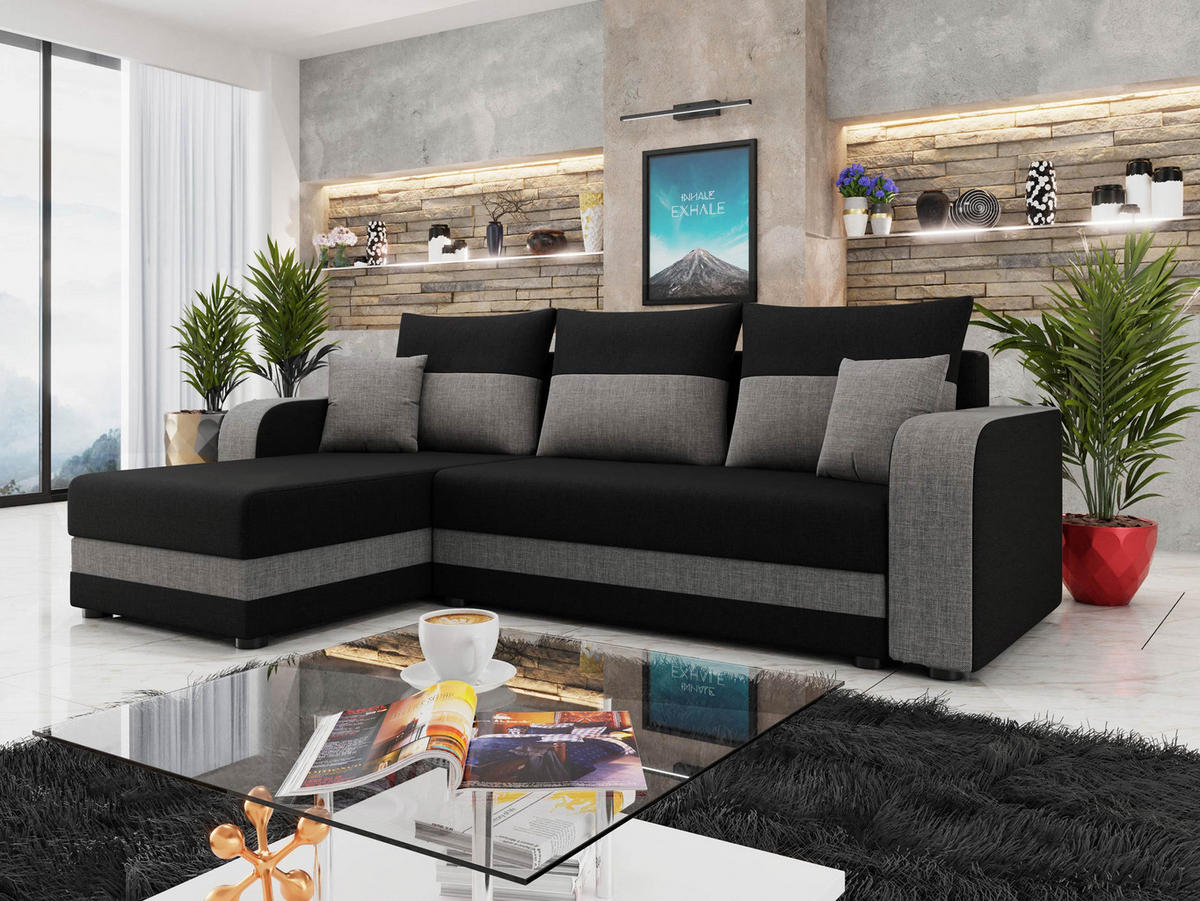 ECKSOFA Hewlet Bis - Dunkelgrau/Schwarz, Holz/Kunststoff (237/139cm) - MIRJAN24