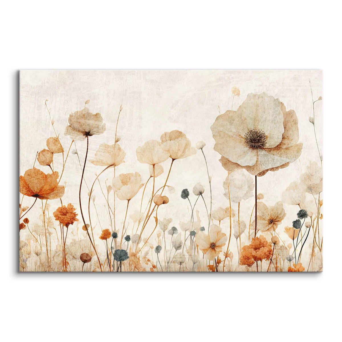 LEINWANDBILD Feldblumen Pflanzen Natur Retro 90/60 cm - Beige/Braun, Textil (90/60cm) - Muralo