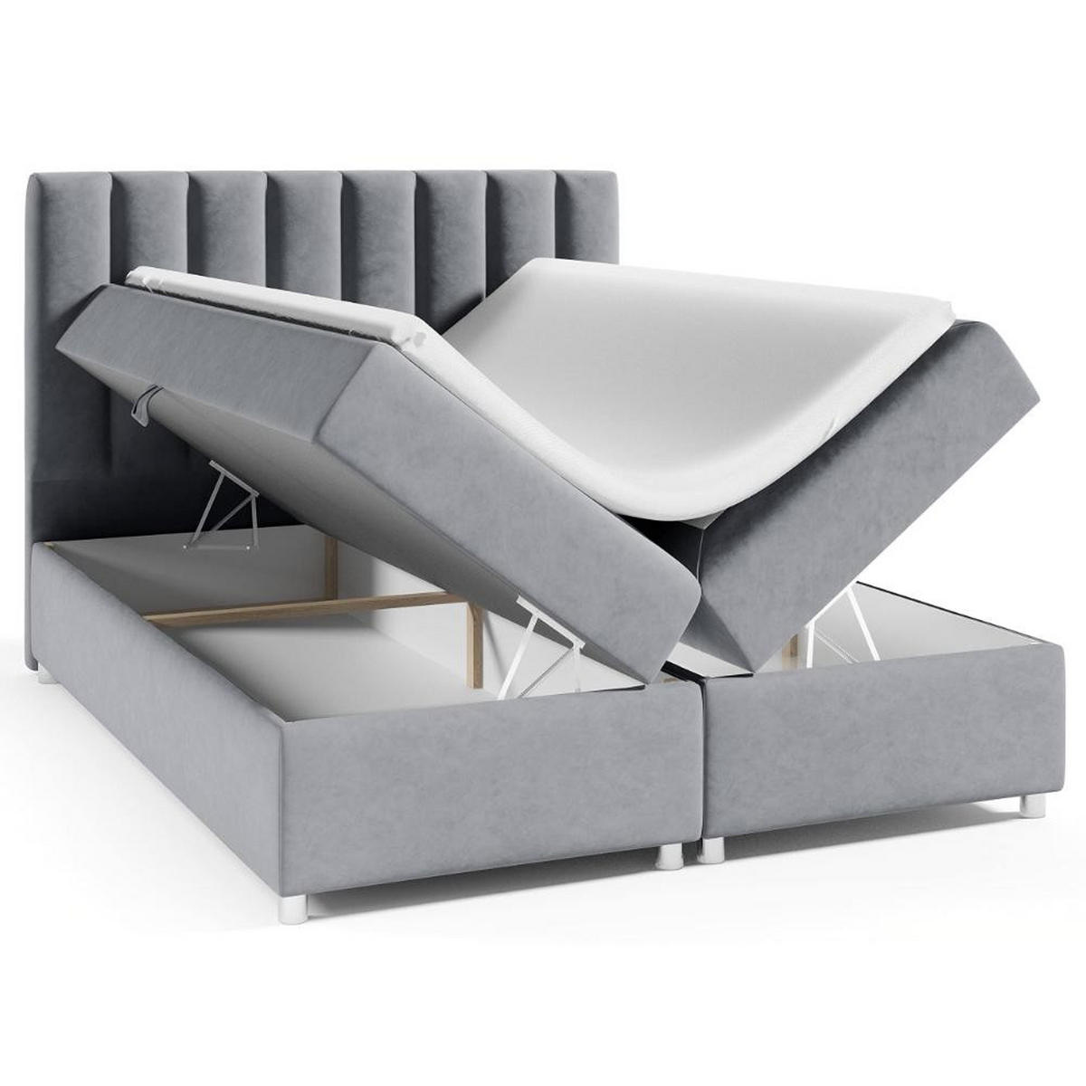 BOXBETT mit Bettkasten Trinity K-10 Bonellfederkern inkl. Topper - Grau, Holz/Holzwerkstoff (160/200cm) - Best For Home