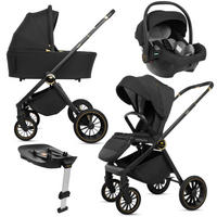 KINDERWAGEN Rosso 4in1 Schwarz Babywanne, Reisebuggy, Autositz, Isofix Basis - Schwarz, Textil/Metall (58/98cm) - BabyLux