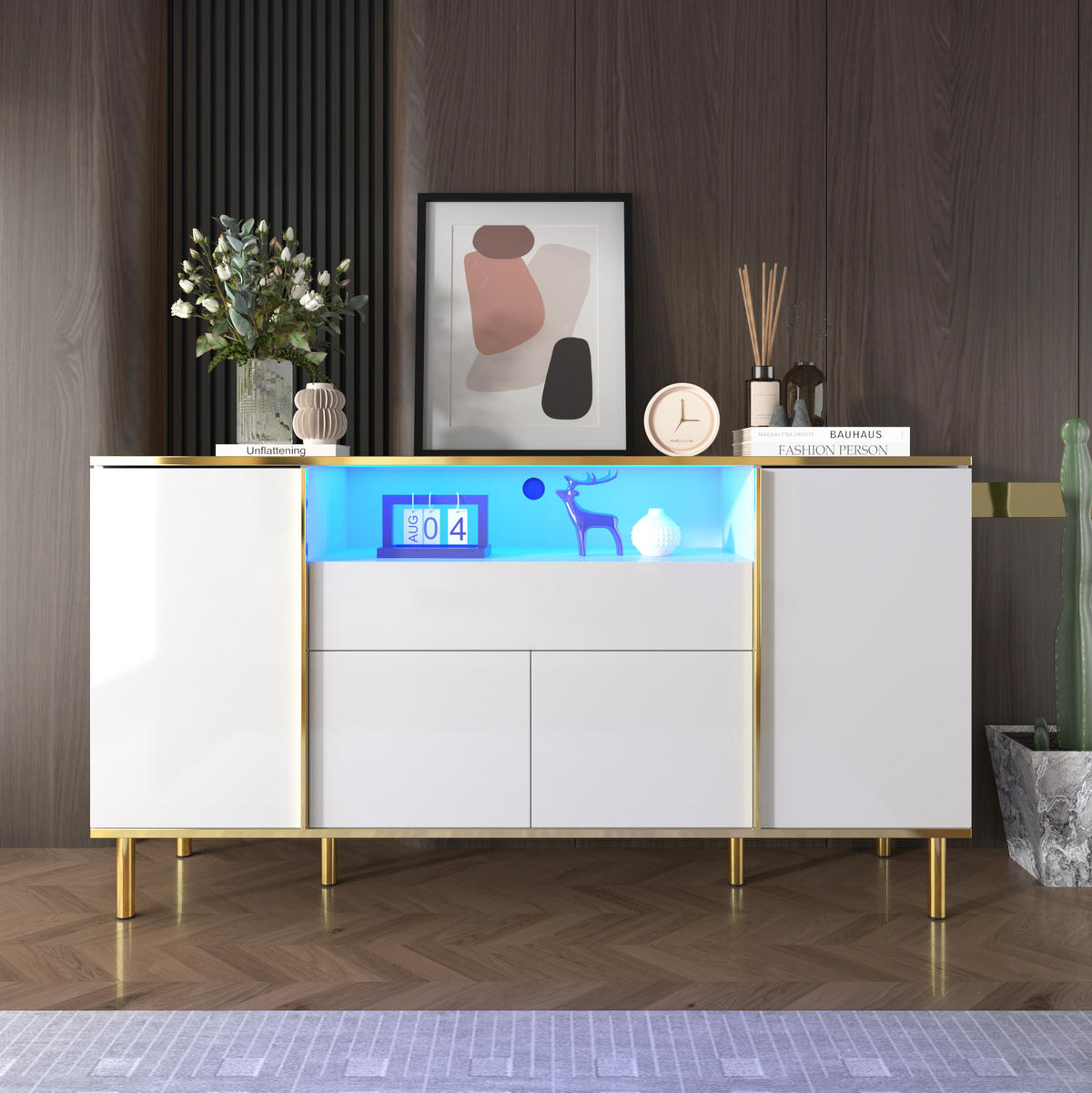 SIDEBOARD 150/40/80 cm Weiß aus MDF und Spanplatte mit LED-Beleuchtung - Weiß, Holzwerkstoff (40/80/150cm) - OKMYHOME