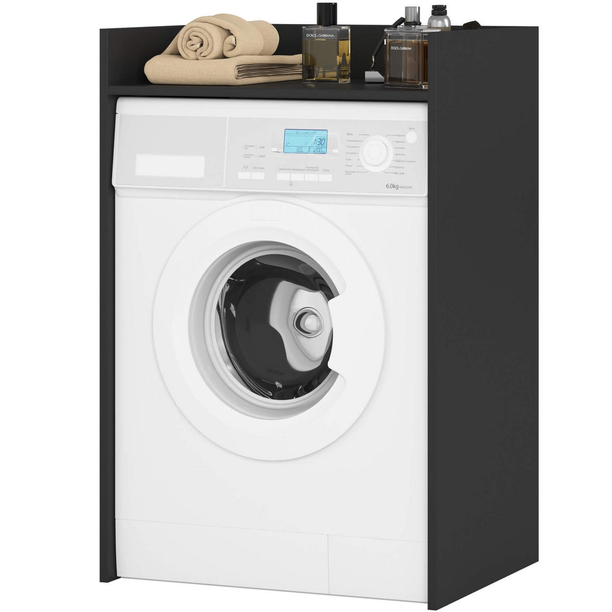 WASCHMASCHINENSCHRANK FIN, 50x64x98 cm, Schwarz - Schwarz, Holz (64/98/50cm) - Milordbikes