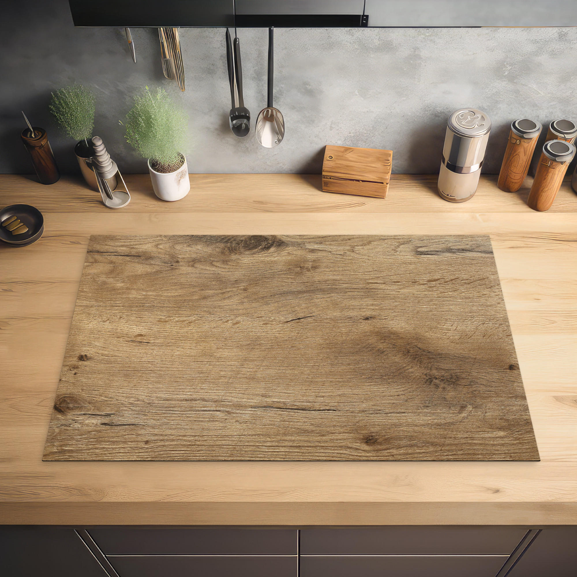 HERDABDECKPLATTE Holz - Braun - Holzoptik 81x52 cm - Eichefarben, Kunststoff (81.6/0.2/52.7cm) - MuchoWow