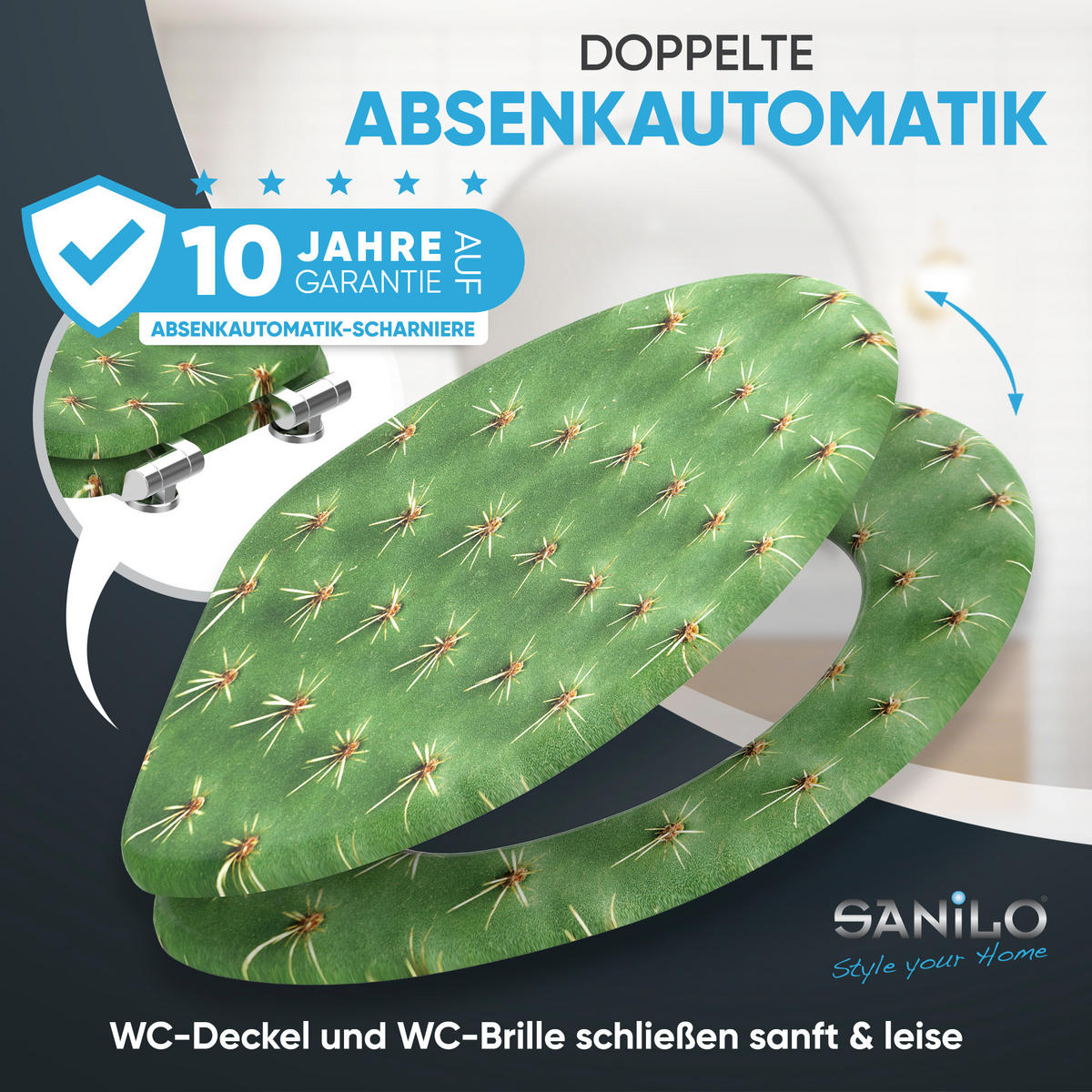 WC-SITZ mit Absenkautomatik Kaktus - Grün, Holzwerkstoff (38/6/47cm) - Sanilo