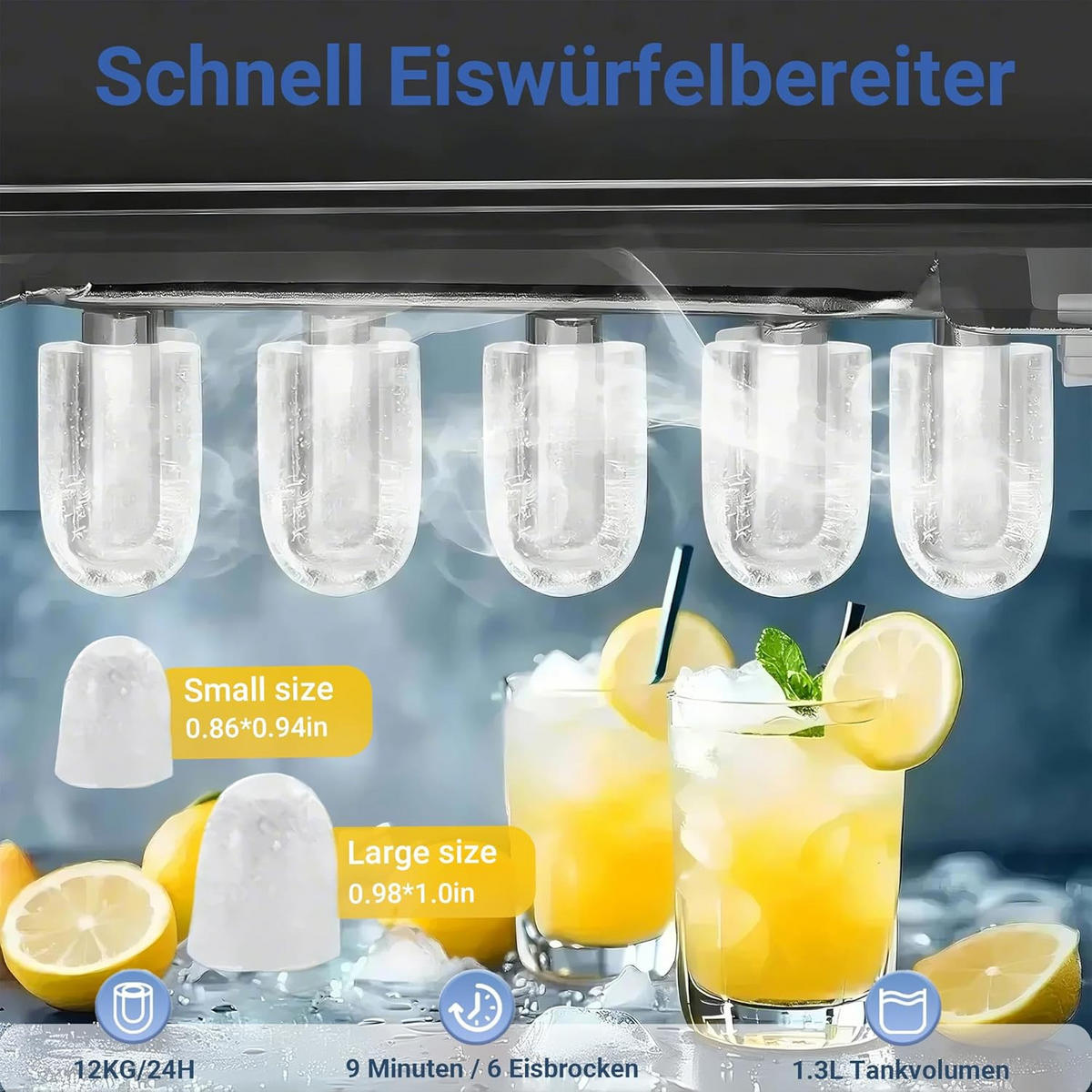 EISWÜRFELMASCHINE Kühleis 1.3 L - Schwarz, Kunststoff (29.6/28.9/23.8cm) - Nettlife