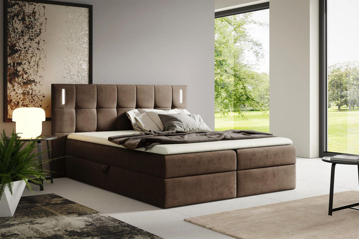 BOXBETT Martim Premium - Braun, Holzwerkstoff/Textil (200/200cm) - Fun Möbel