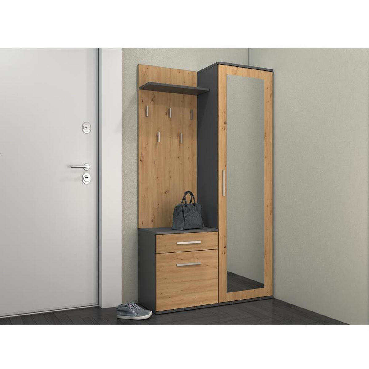 GARDEROBE Fiora 100/180/35 anthrazit+eiche artisan - Chromfarben/Anthrazit, Holzwerkstoff/Kunststoff (100/180/35cm) - Beautysofa