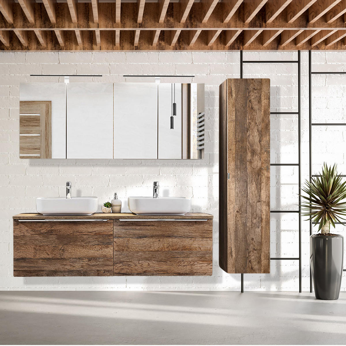 BADMÖBEL-SET 10-TLG. Puebla-56 - Braun, Holzwerkstoff (210/200/46cm) - Lomado