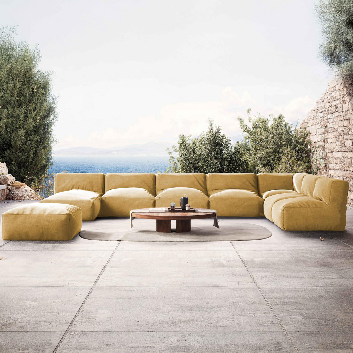 GARTENSOFA mit 8 Sitzplätzen, Hellgelb - Gelb, Textil (255/65/425cm) - Oviala