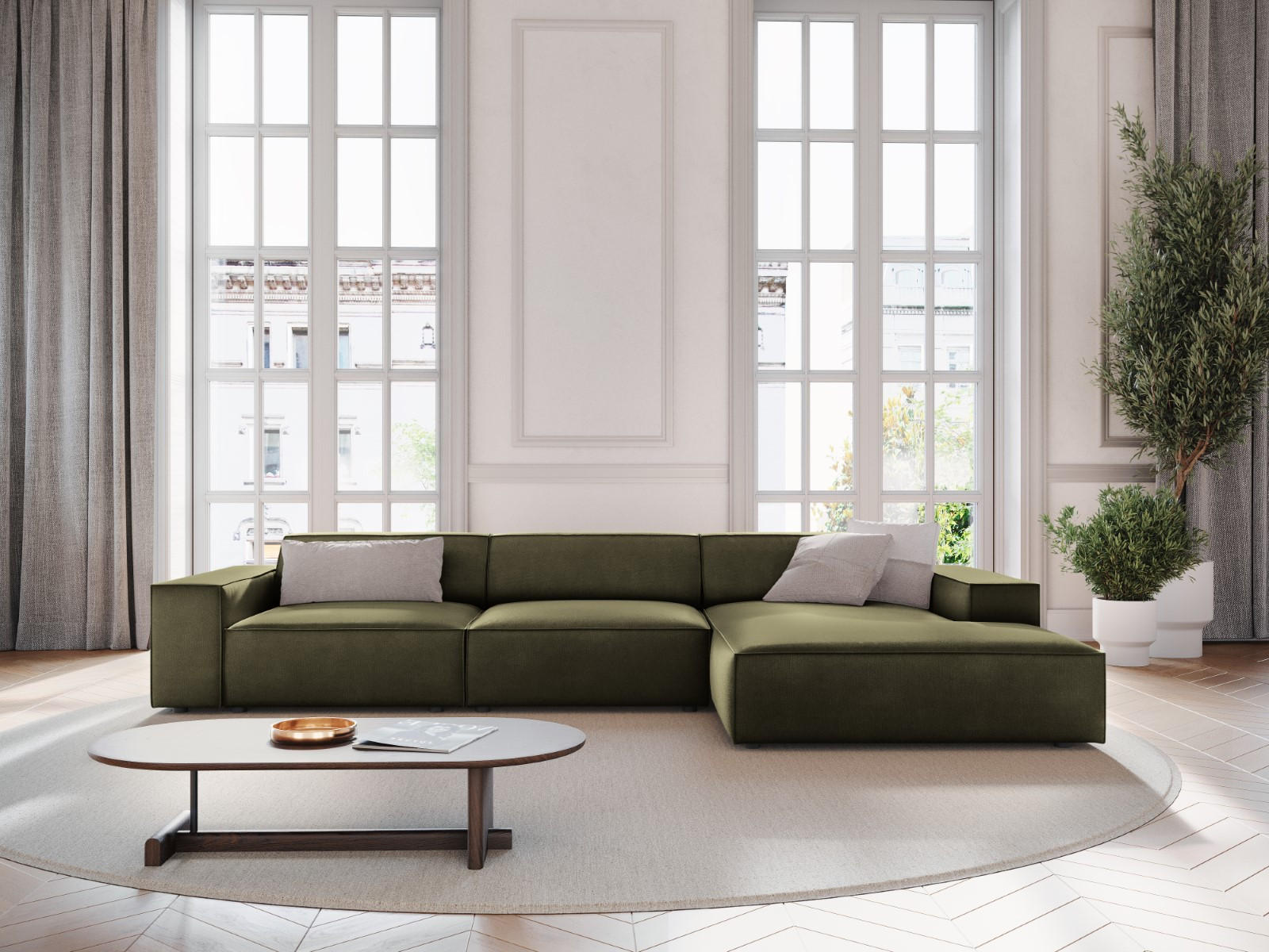 Thumbnail - Micadoni Ecksofa, Grün, Textil, 4-Sitzer, L-Form, 284x166 cm, Hergestellt in Europa, Oeko-Tex®, Wohnzimmer, Sofas & Couc...