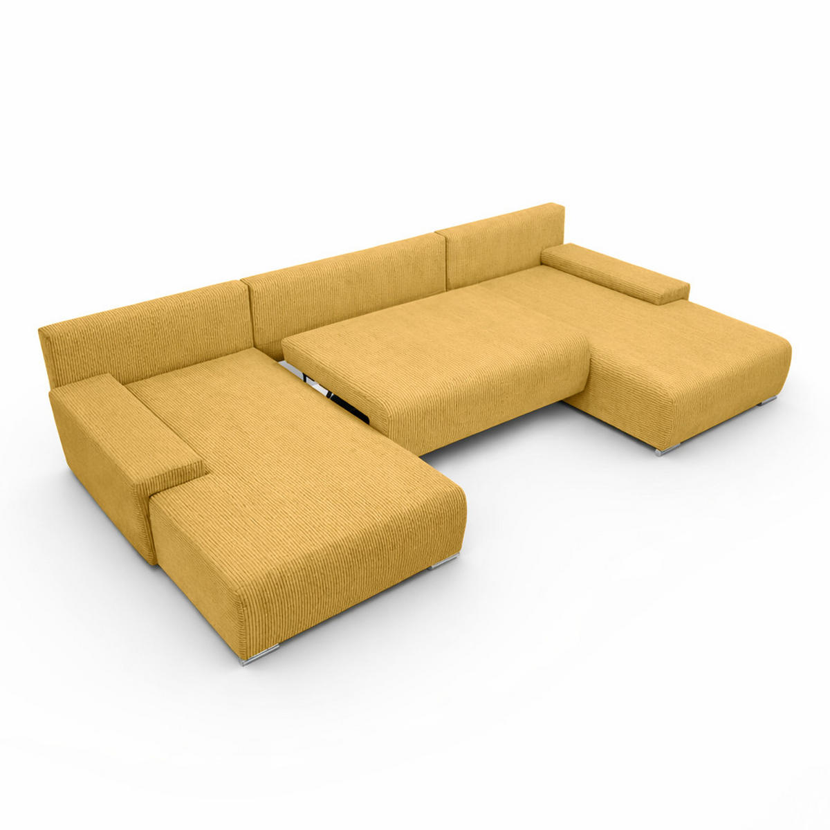 ECKSOFA U-Form Livorno Schlaffunktion Cord-Stoff Gelb - Chromfarben/Gelb, Holz/Kunststoff (348/93/188cm) - Kaiser Möbel