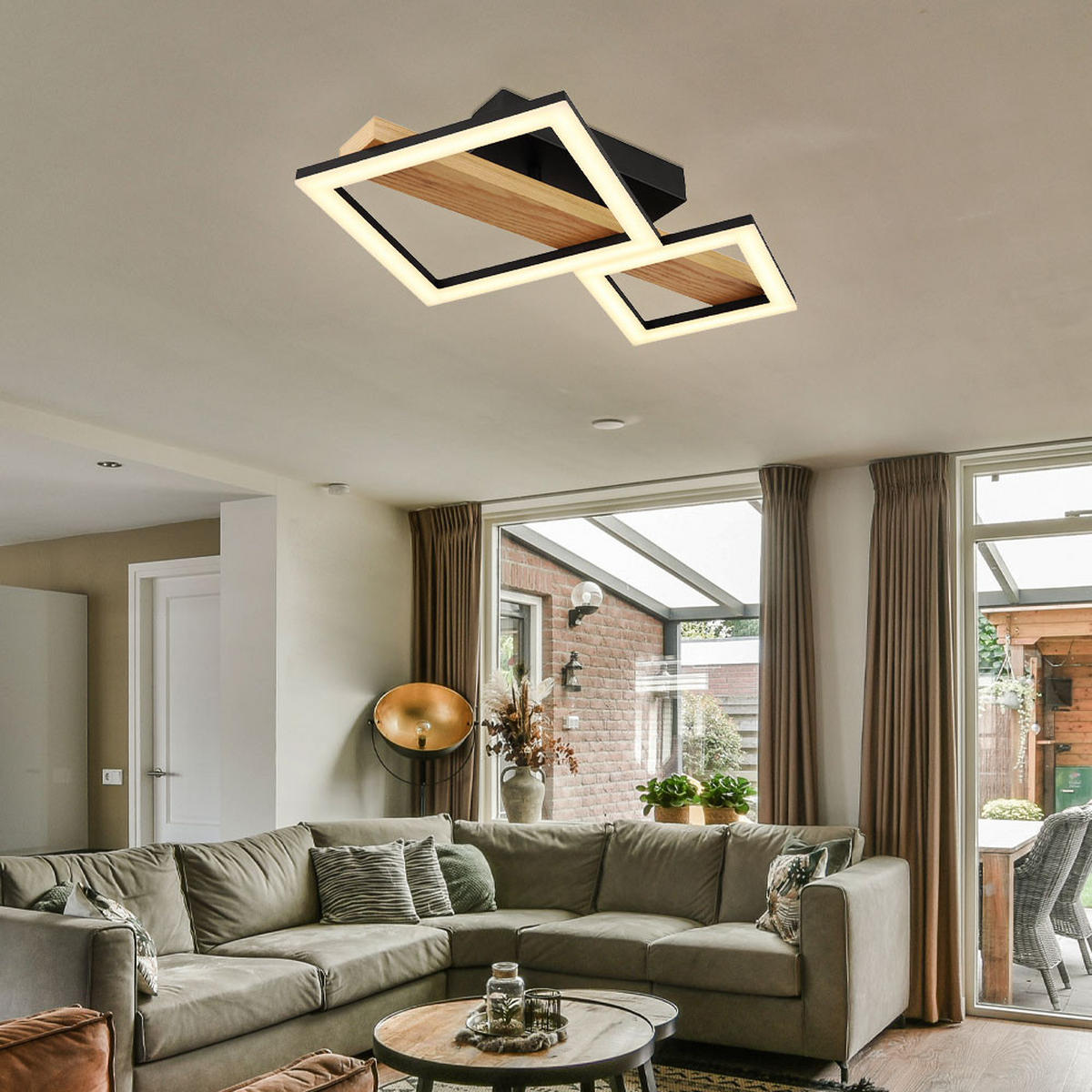 LED DECKENLEUCHTE Dustin Holzoptik Braun - Braun, Metall (48/30/10cm) - Globo Lighting