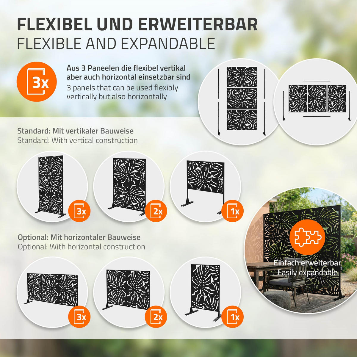 METALL-SICHTSCHUTZ Roma 90x180 cm Schwarz aus Stahl - Schwarz, Metall (90/183cm) - ML-DESIGN