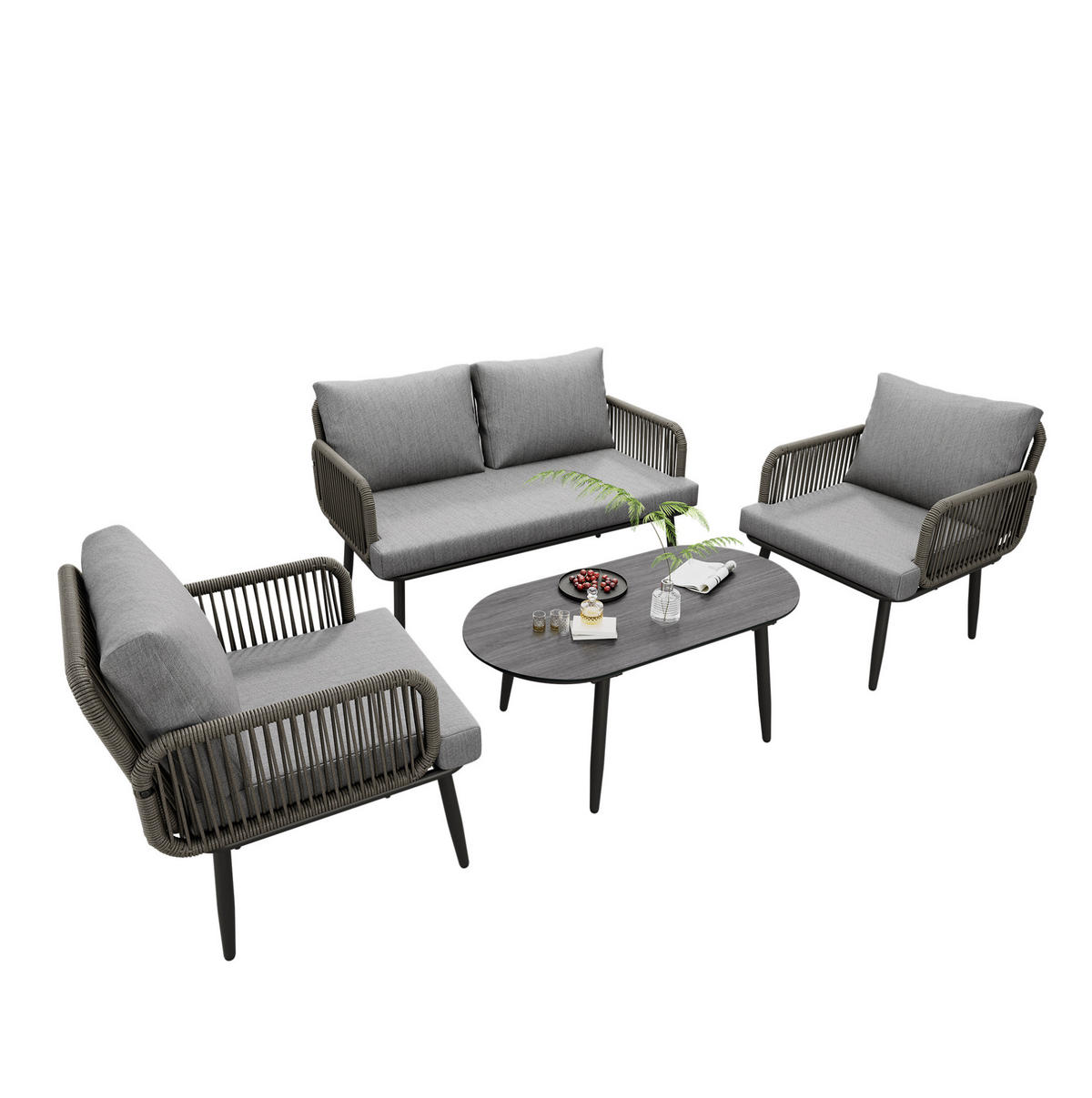 ZAHRADNÍ lounge set z galvanizované oceli 120x64x74 cm šedý s ručně pleteným výpletem - šedá, textil - Modfu