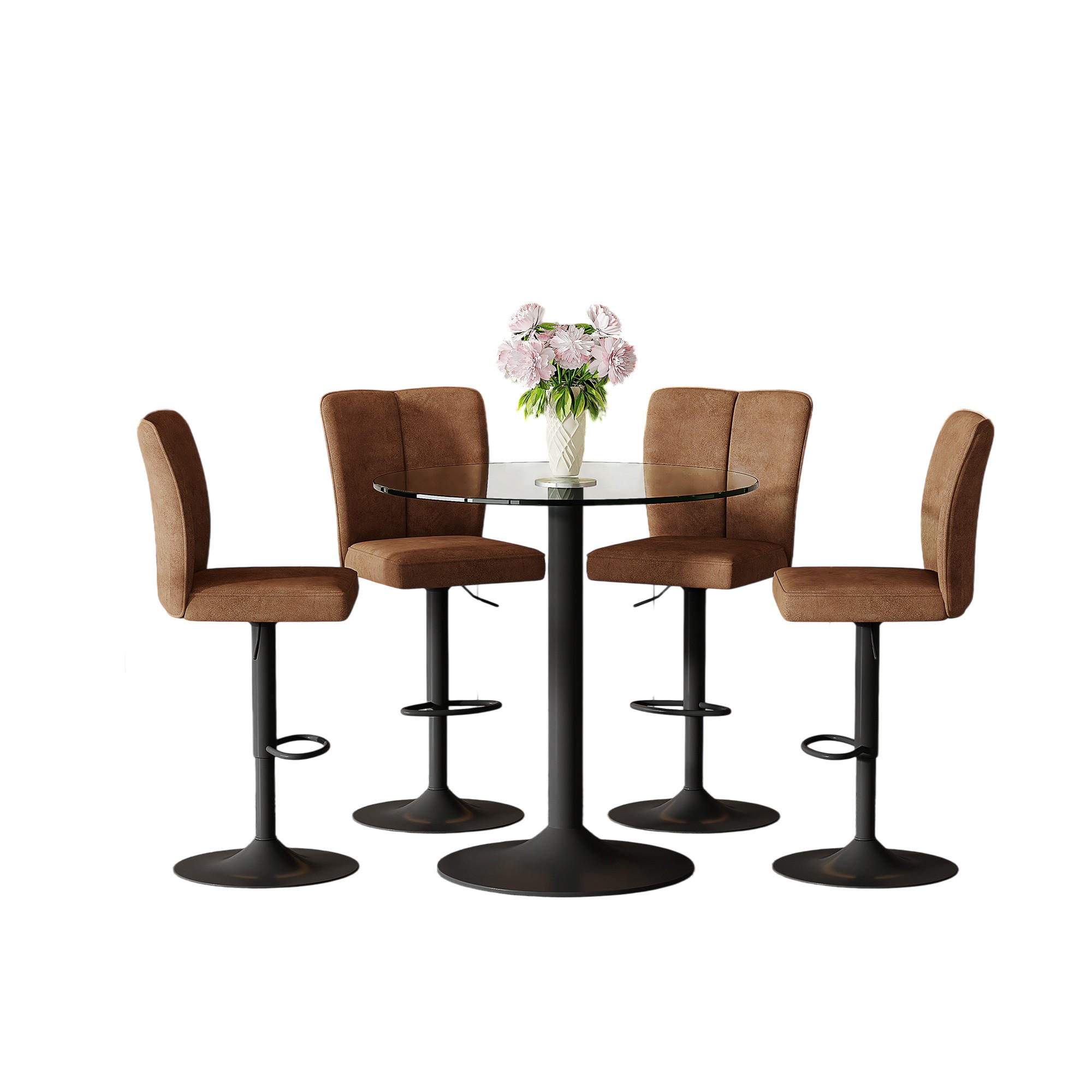 BARTISCH-SET DE-39423 5-teilig, Glastisch und 4 Hocker Braun - Braun, Metall (89/60/92cm) - ComfortXL