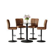 BARTISCH-SET DE-39423 5-teilig, Glastisch und 4 Hocker Braun - Braun, Metall (89/60/92cm) - ComfortXL