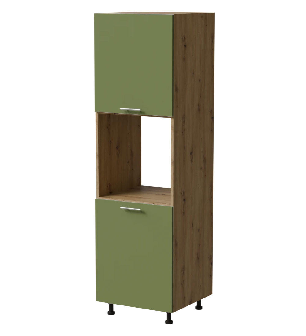 BACKOFENUMBAUSCHRANK Brerra D14/RU/2D RAL 6025 farngrün Matt / Eiche Artisan Matt 60 / 59 / 207cm - Eiche Artisan/Grün, Holz/Holzwerkstoff (60/207/59cm) - Feldmann-Wohnen