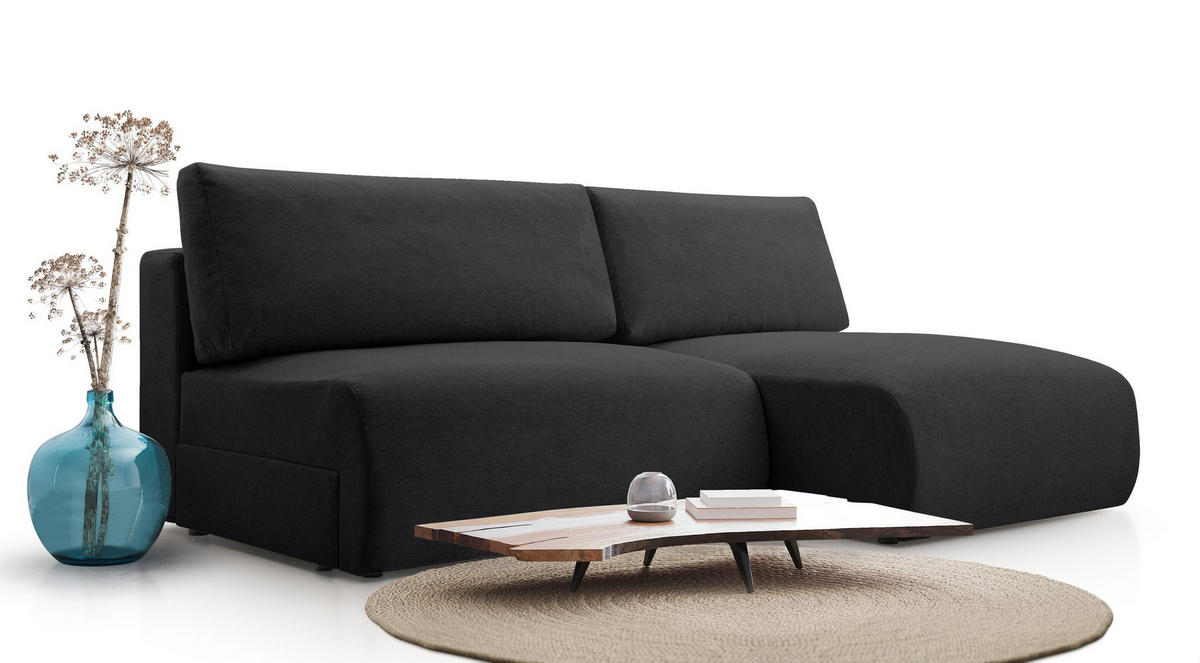 ECKSOFA mit Schlaffunktion Greste, Schwarz - Schwarz, Textil (150/223cm) - Meblito