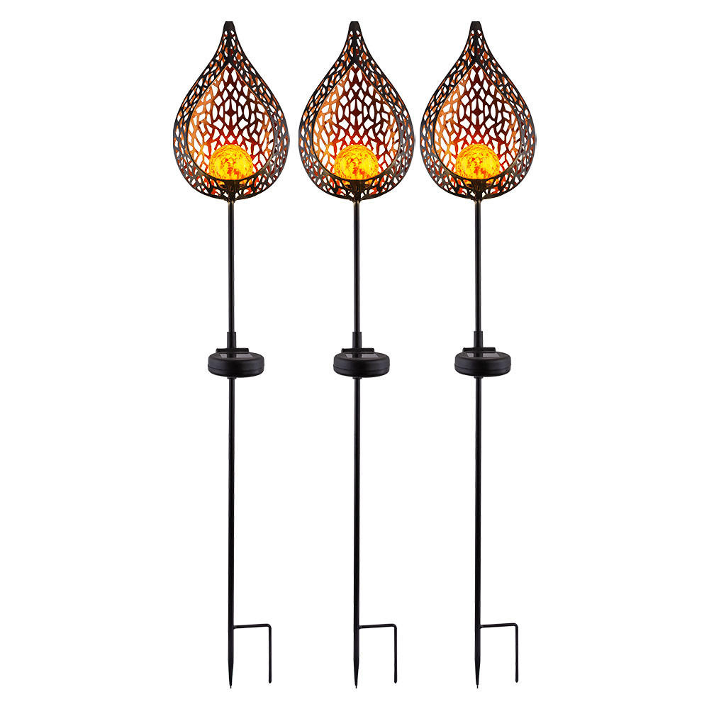 LED AUSSENLEUCHTE Solar Steckleuchte schwarz-gold 3er Set - Multicolor, Glas (16/7/90cm)