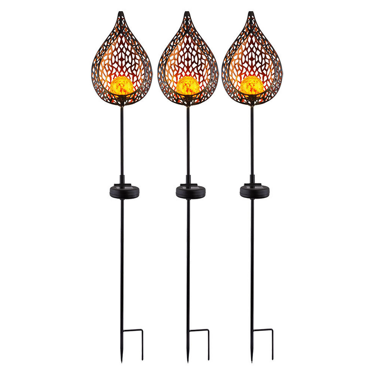 LED AUSSENLEUCHTE Solar Steckleuchte schwarz-gold 3er Set - Multicolor, Glas (16/7/90cm)