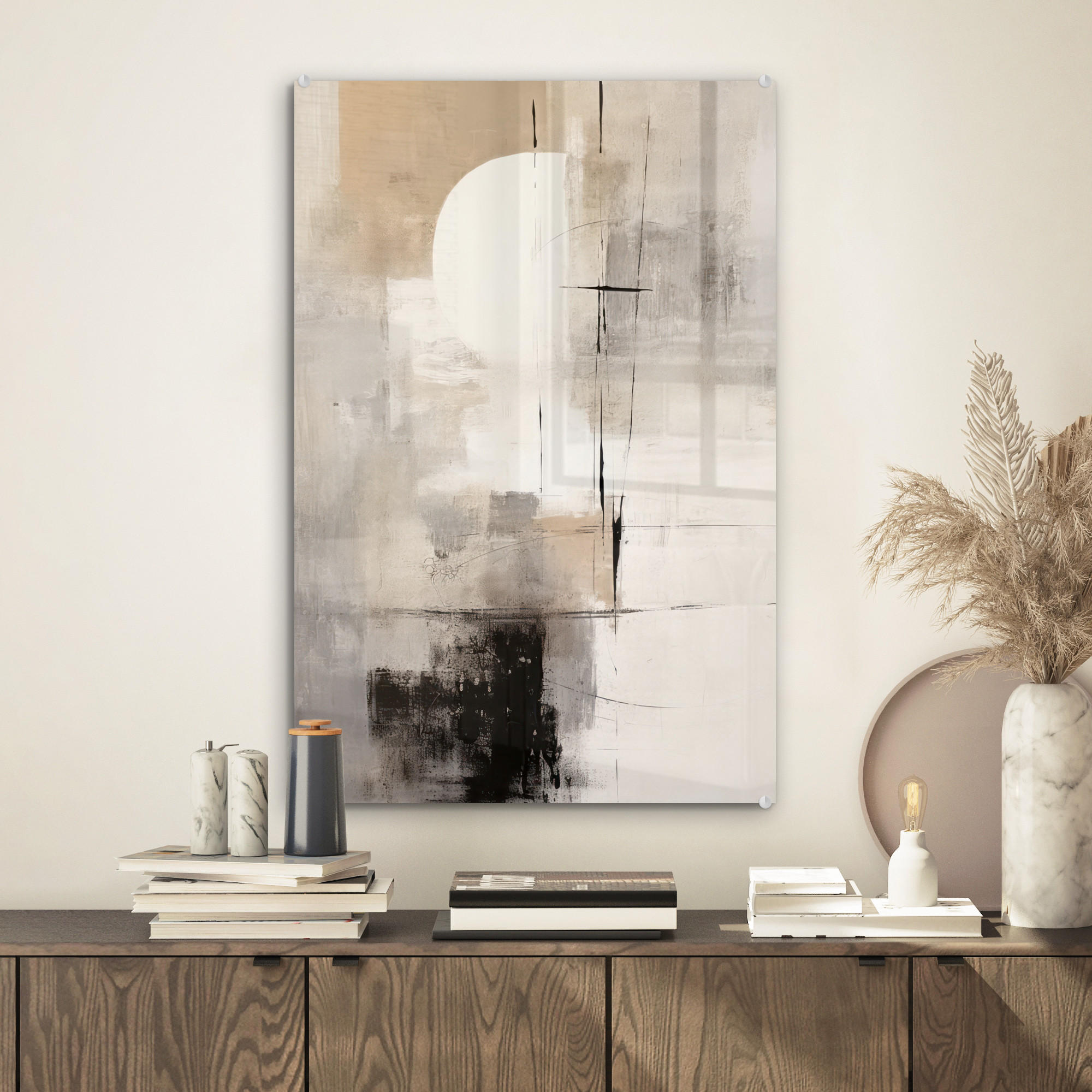 ACRYLGLASBILD Abstrakt - Kunst - Grau 40x60 cm - Hellgrau, Glas (40/60cm) - MuchoWow