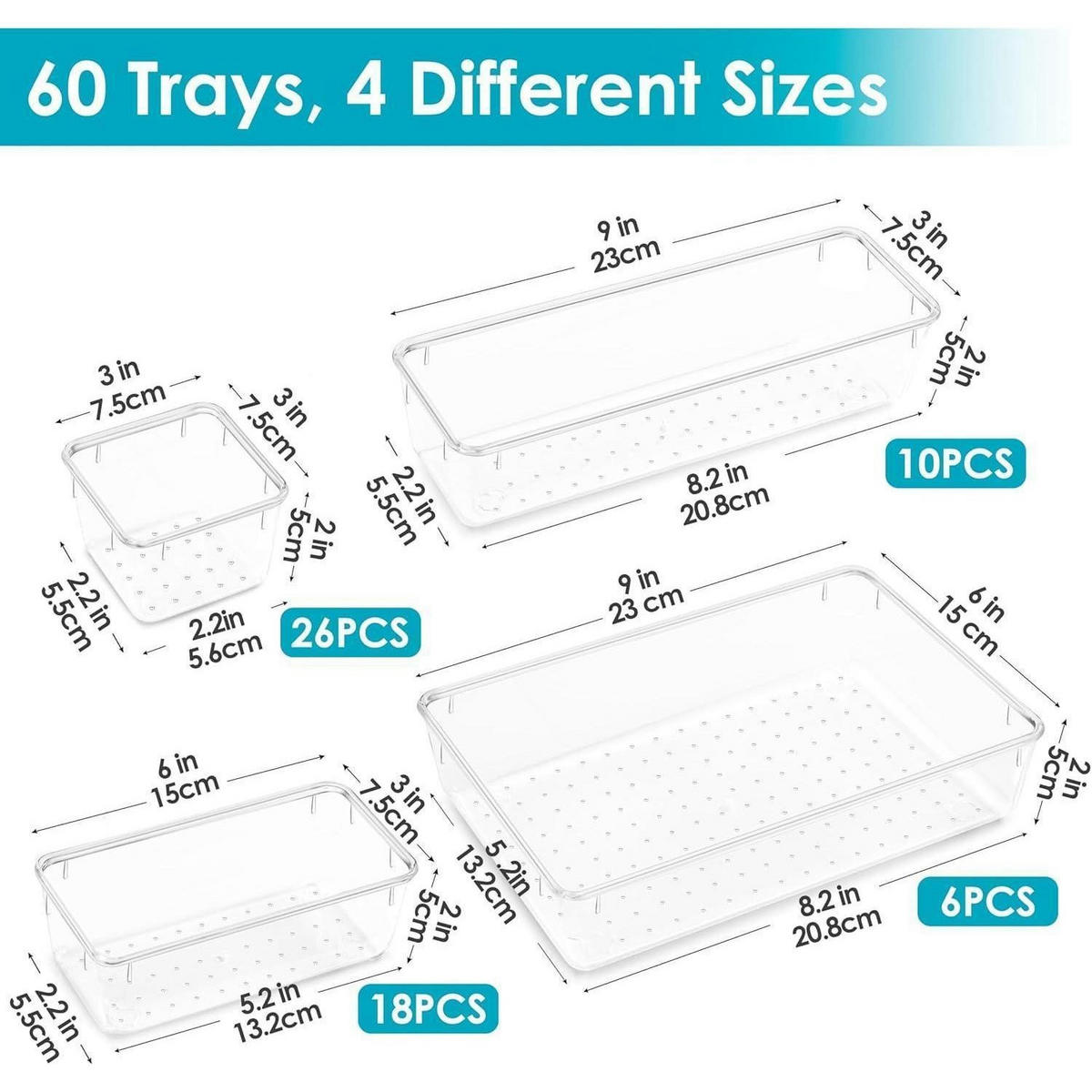 SCHUBLADEN-ORGANIZER 60-teiliges Set transparent - Transparent, Kunststoff (24.4/16.7/31.6cm)