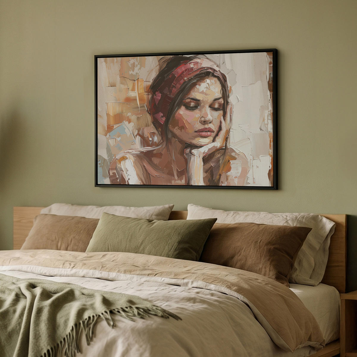 LEINWAND Bilder mit Rahmen - Frau - Lackierung - Porträt - Modern - 70x50 - Altrosa, Textil (70/50cm) - MuchoWow