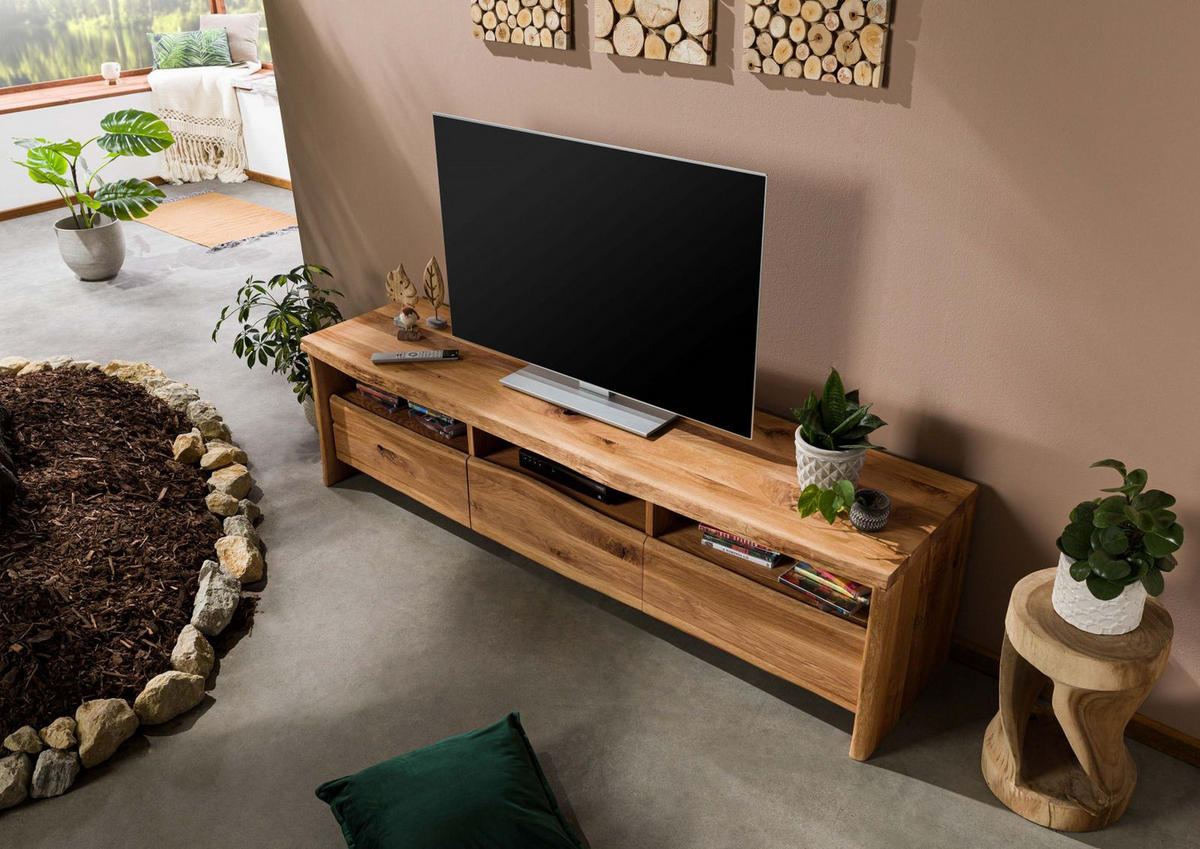 TV-BOARD Wildeiche 191x45x50 natur geölt PURE OAK #109 - Naturfarben, Holz (191/50/45cm) - Massivmoebel24