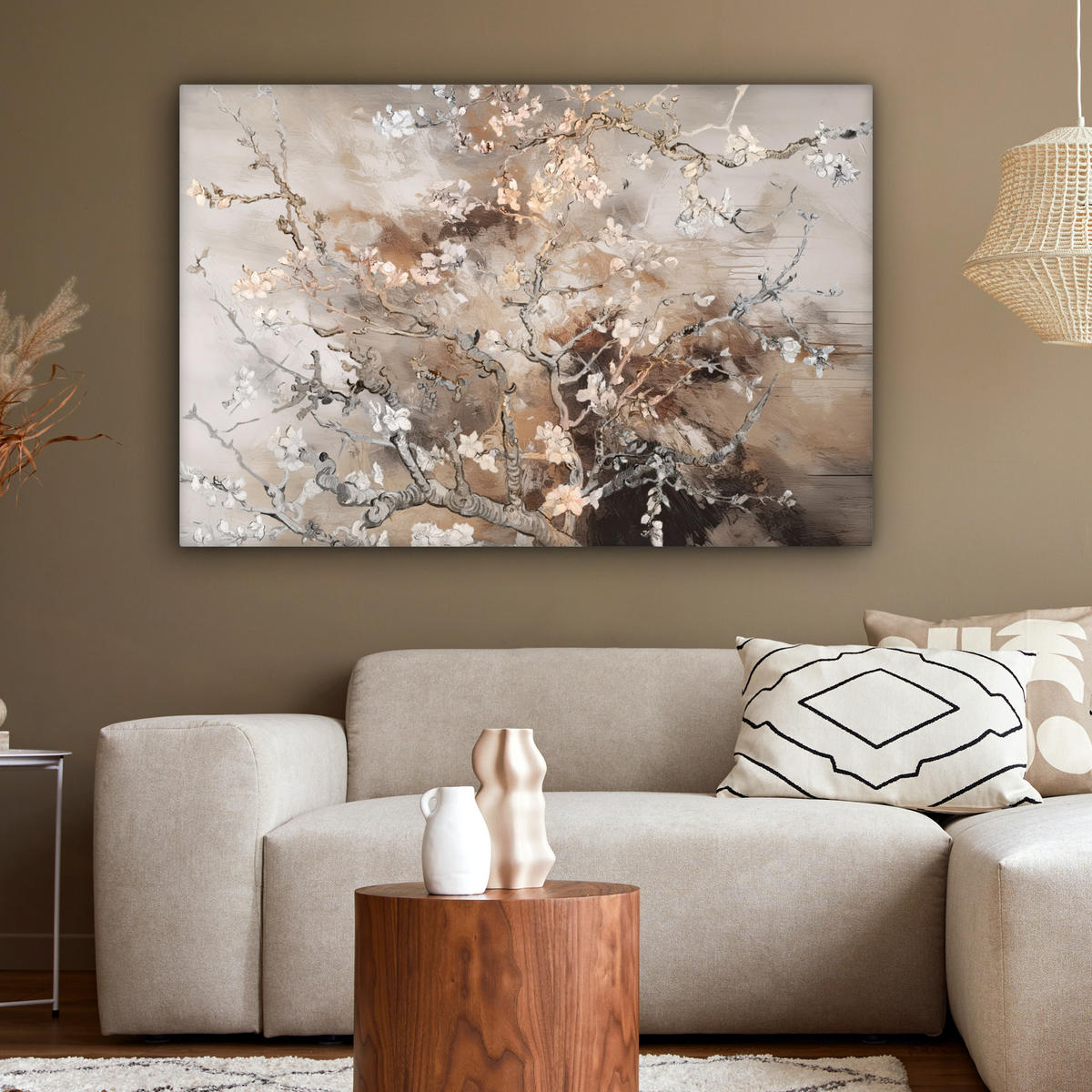 LEINWANDBILD Mandelblüte - Kunst - Van Gogh - Beige - Abstrakt XXL 150x100 cm - Braun, Textil (150/100cm) - MuchoWow