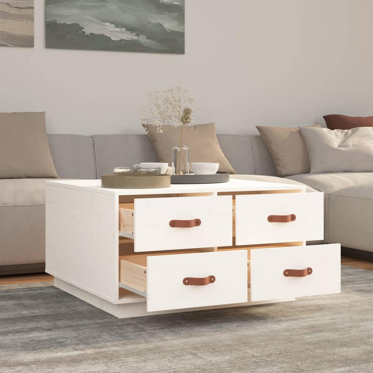 COUCHTISCH Weiß 80x80x45 cm Massivholz Kiefer - Weiß, Holz (80/45/80cm) - furnicato
