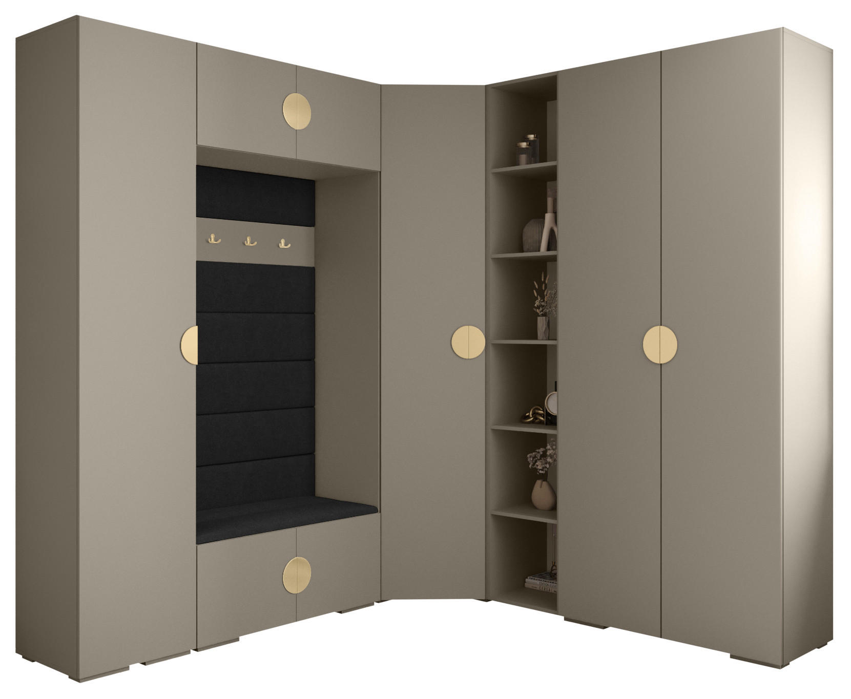 Abiks Möbel Garderoben-Set Kaschmir, Schwarz, Gold 231.7x236.7x47 cm