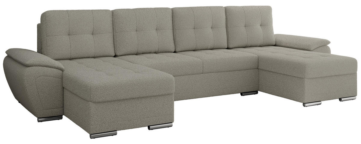 WOHNLANDSCHAFT UMBRIA U Hellgrau Boucle - Hellgrau/Grau, Textil/Metall (336/85/157cm) - MKS