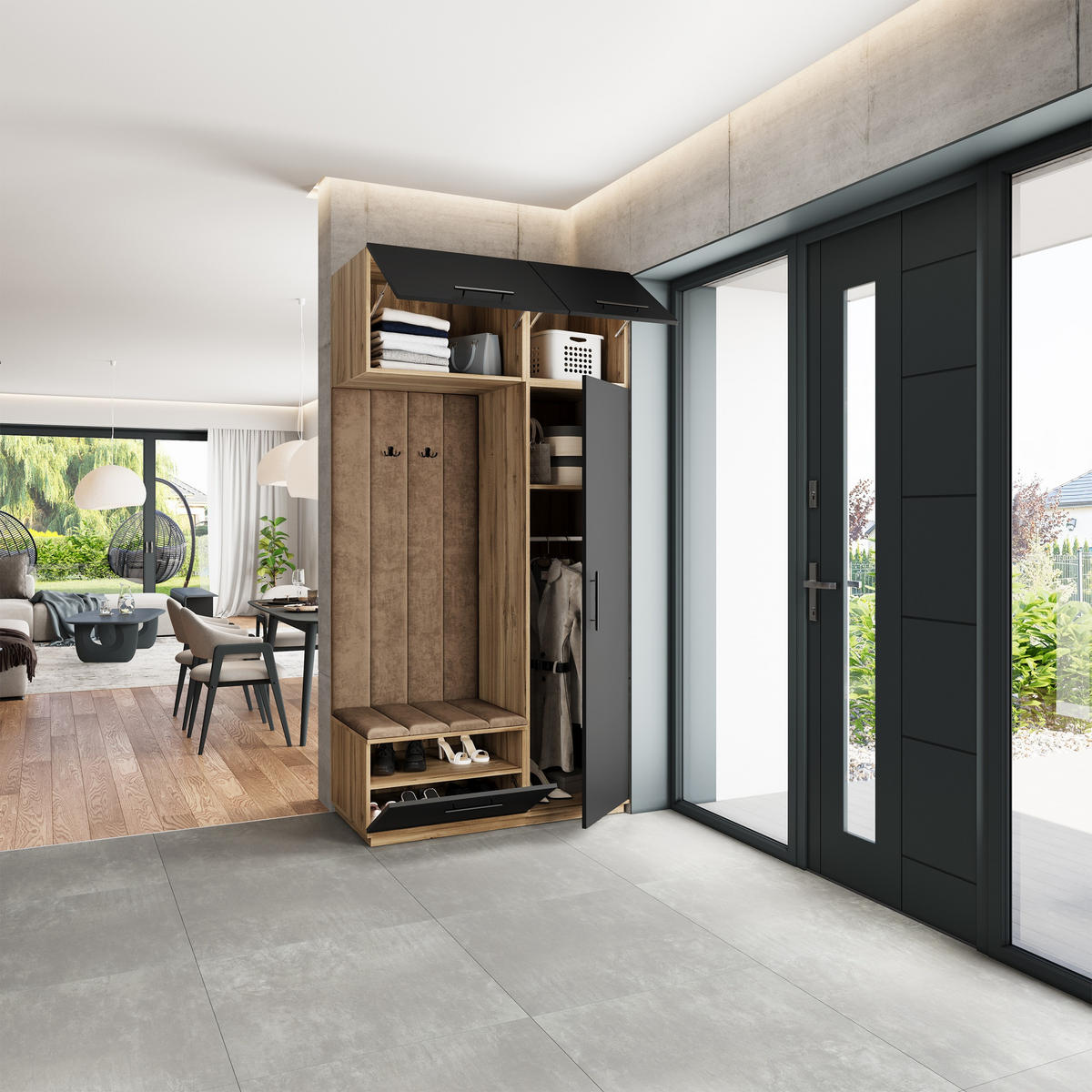 GARDEROBENSCHRANK REMA 120/240/60 cm Modern Garderobe-Set Eiche Wotan - Beige/Eiche Wotan, Holzwerkstoff (120/240/60cm) - MASSENO