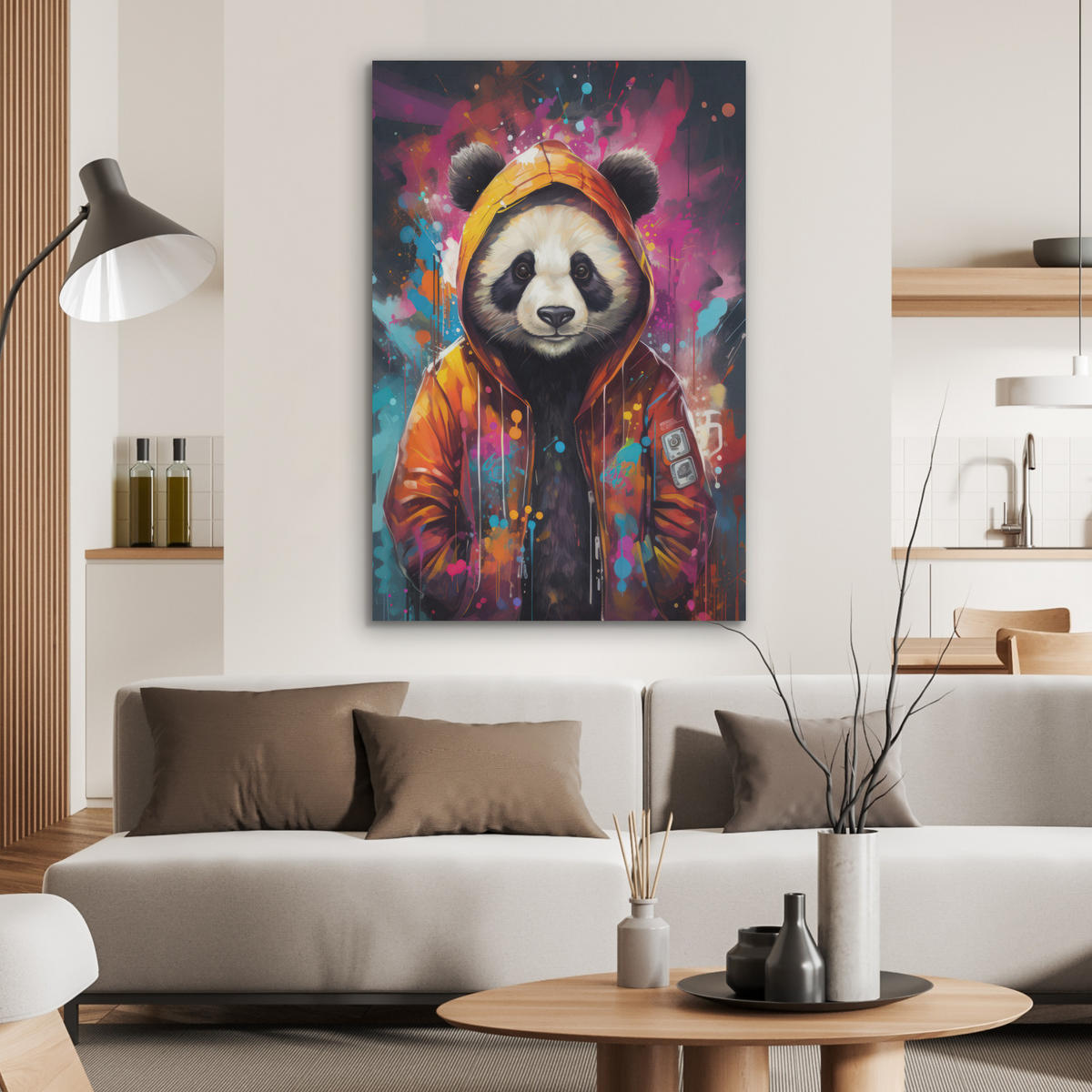 AKUSTIKPANEEL Panda - Jacke - Graffiti - Orange 70x100 cm - Orange, Textil (70/0.9/100cm) - MuchoWow