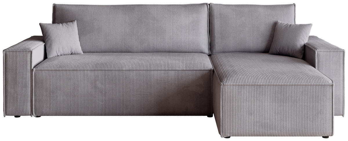 ECKSOFA ADI mit Schlaffunktion Hellgrau Cord - Hellgrau, Textil (244/143cm) - Bromarkt
