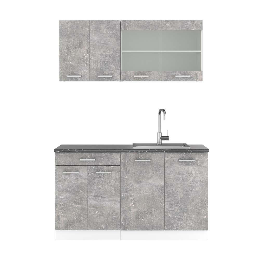 SINGLEKÜCHE R-Line Beton/Weiß 140 cm, AP Anthrazit - Schieferfarben/Weiß, Holzwerkstoff (140/81.6/60cm) - Vicco