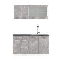 SINGLEKÜCHE R-Line Beton/Weiß 140 cm, AP Anthrazit - Schieferfarben/Weiß, Holzwerkstoff (140/81.6/60cm) - Vicco
