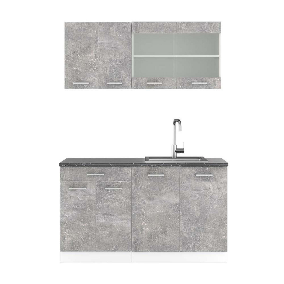 SINGLEKÜCHE R-Line Beton/Weiß 140 cm, AP Anthrazit - Schieferfarben/Weiß, Holzwerkstoff (140/81.6/60cm) - Vicco