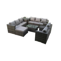 GARTENSET Polyrattan 9-Sitzer - Dunkelgrau/Grau, Glas/Kunststoff - Fimous