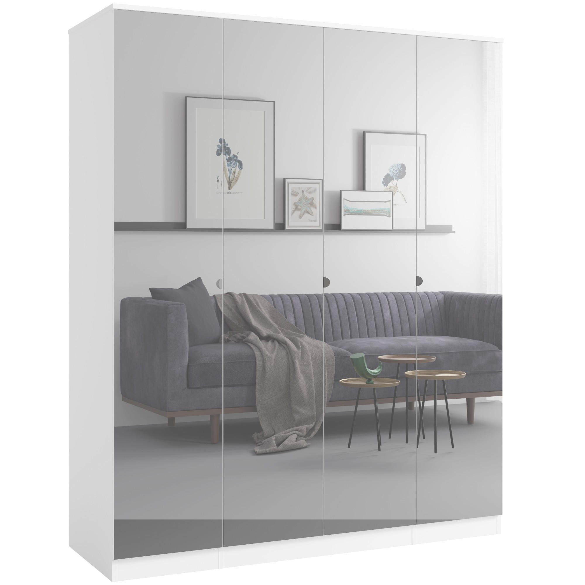 DREHTÜRENSCHRANK mit Spiegel Monza 4D 160 Weiß - Weiß/Grau, Holzwerkstoff/Metall (160/200/60cm) - mzm24