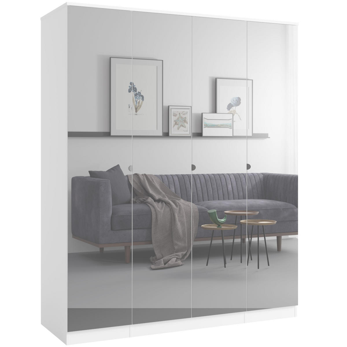 DREHTÜRENSCHRANK mit Spiegel Monza 4D 160 Weiß - Weiß/Grau, Holzwerkstoff/Metall (160/200/60cm) - mzm24