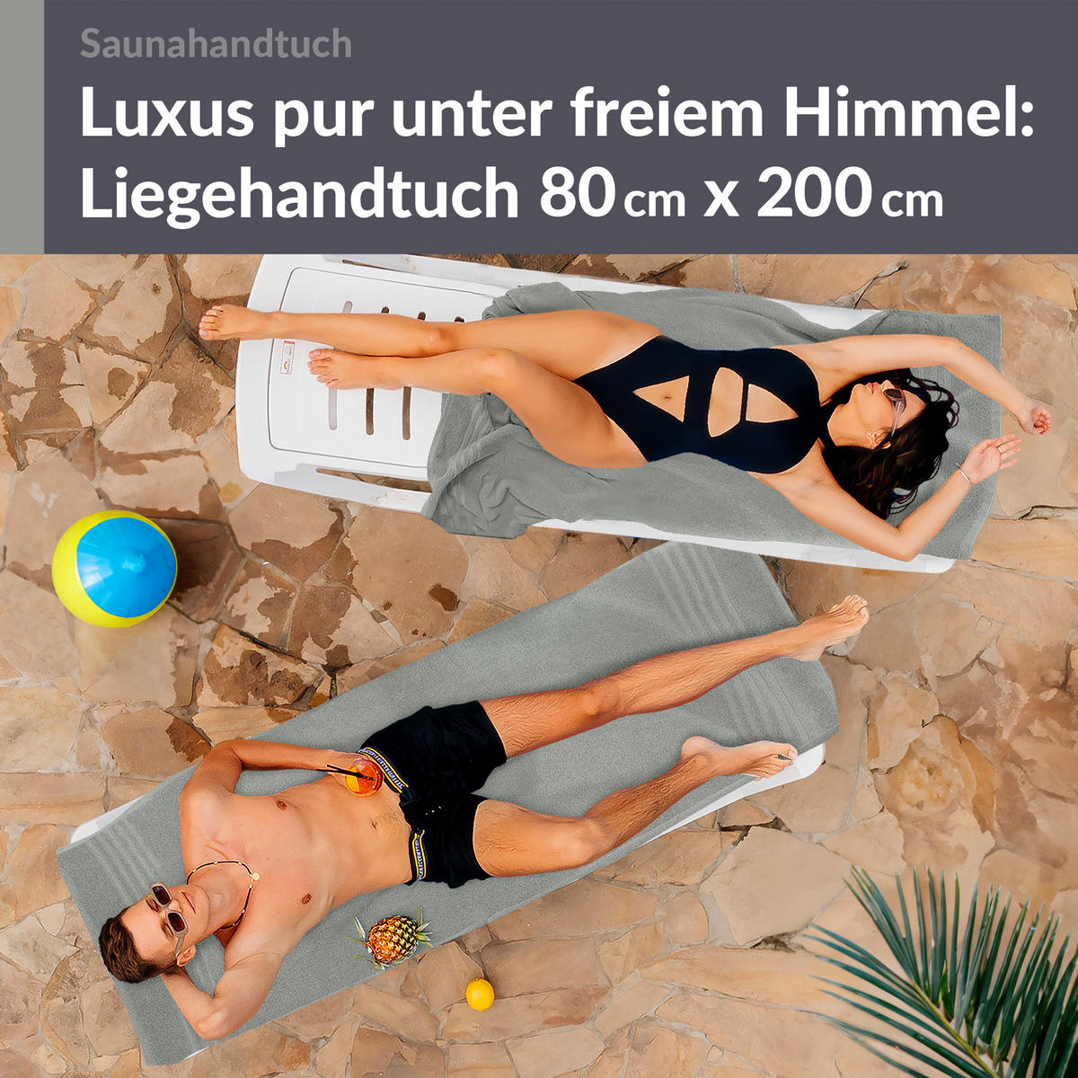 SAUNATUCH 80x200 cm 2er Set London Stein Grau - Grau, Textil (80/200cm) - Lashuma