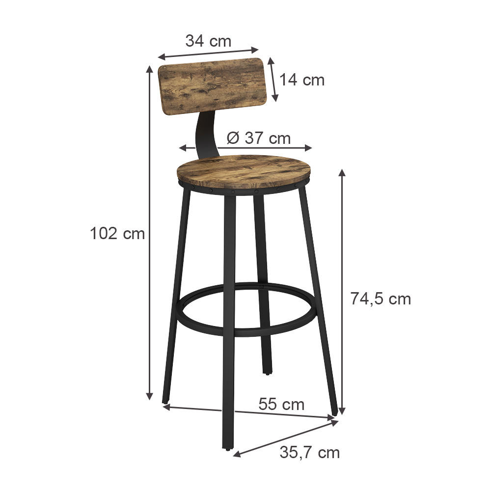 Thumbnail - Vicco Barhocker, Wildeiche, Schwarz, Holzwerkstoff, 34x102x55 cm, Esszimmer, Barmöbel, Barhocker