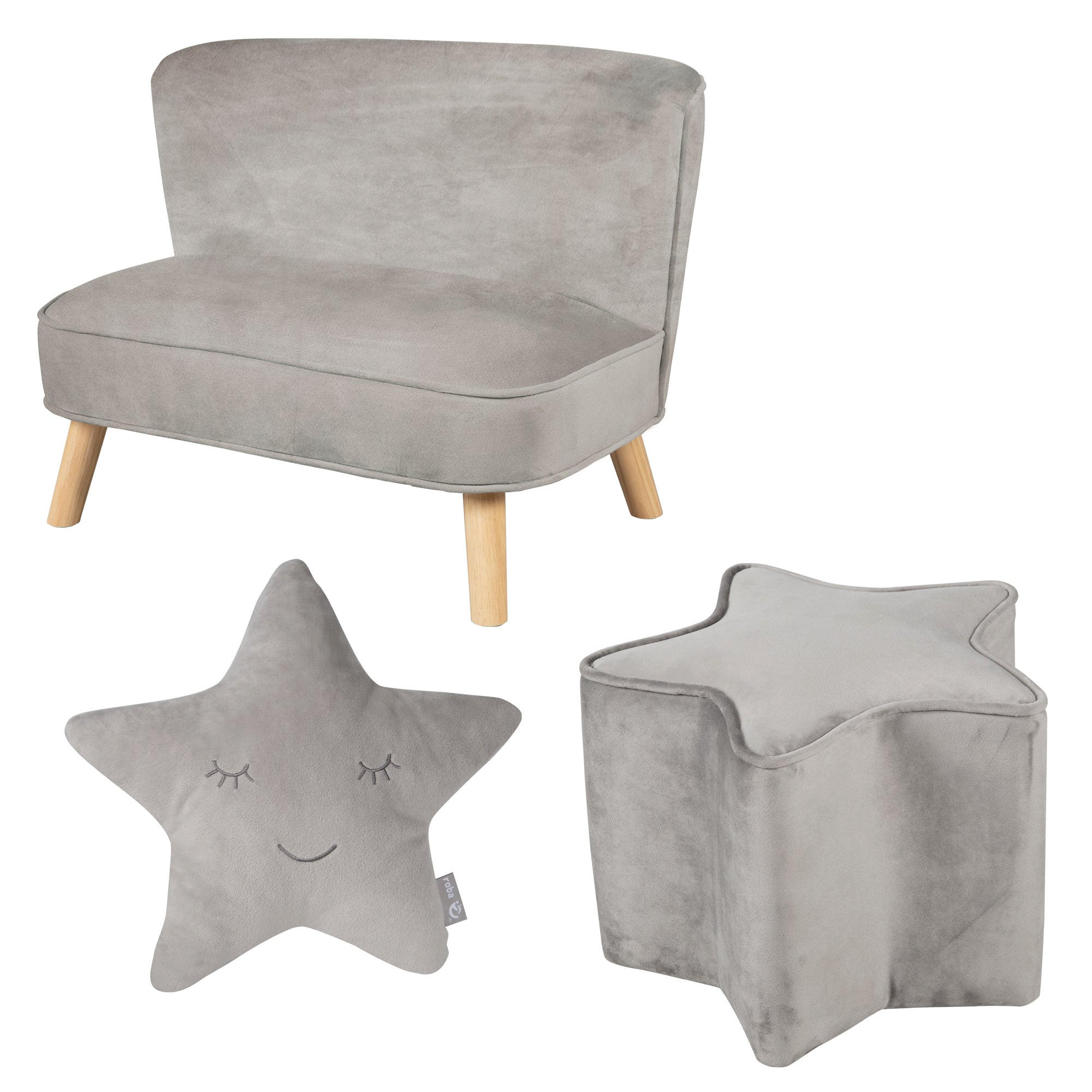 KINDERSOFA 3er-Set silbergrau - Grau, Holzwerkstoff/Textil (70/50/48cm) - Roba